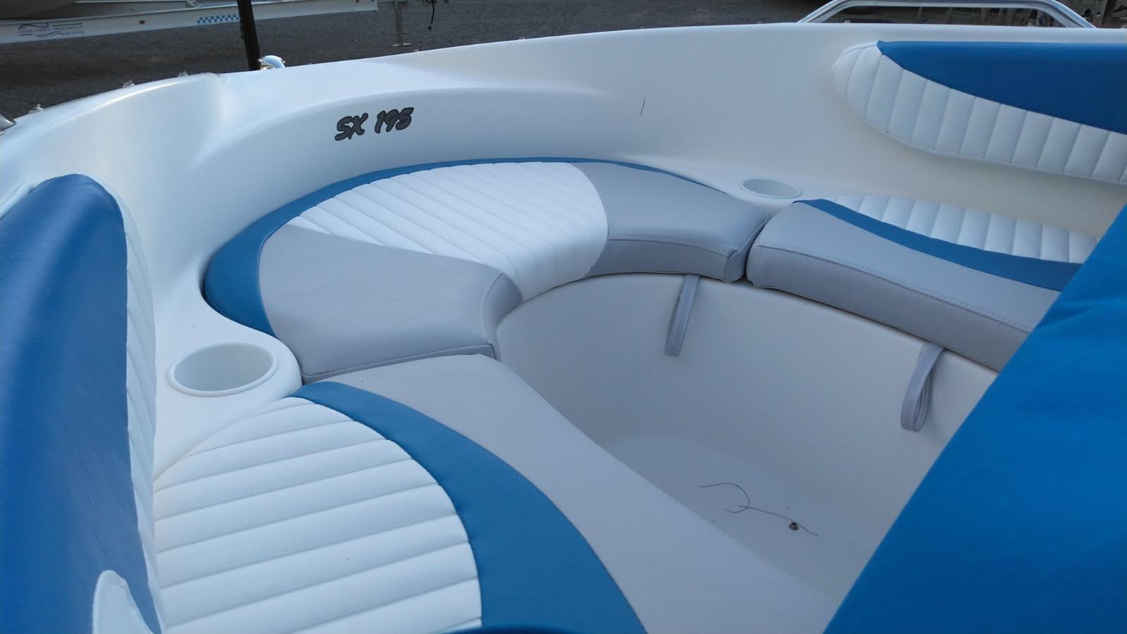 Finished bow cockpit with new white, gray, and blue wraparound cushions